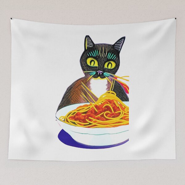 Item preview,   Cat Eating Spaghetti Sticker 2023 designed and sold by SociableAnimals.
