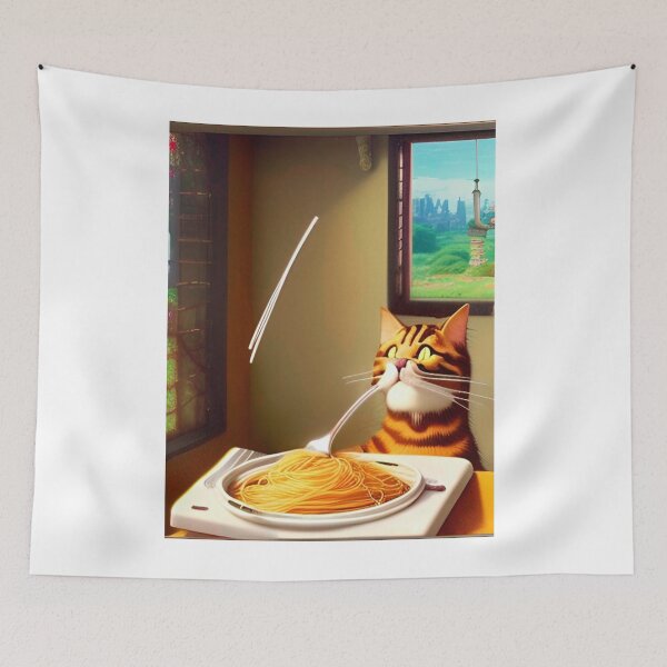 Item preview,  Cat Eating Spaghetti Sticker 2023 designed and sold by SociableAnimals.