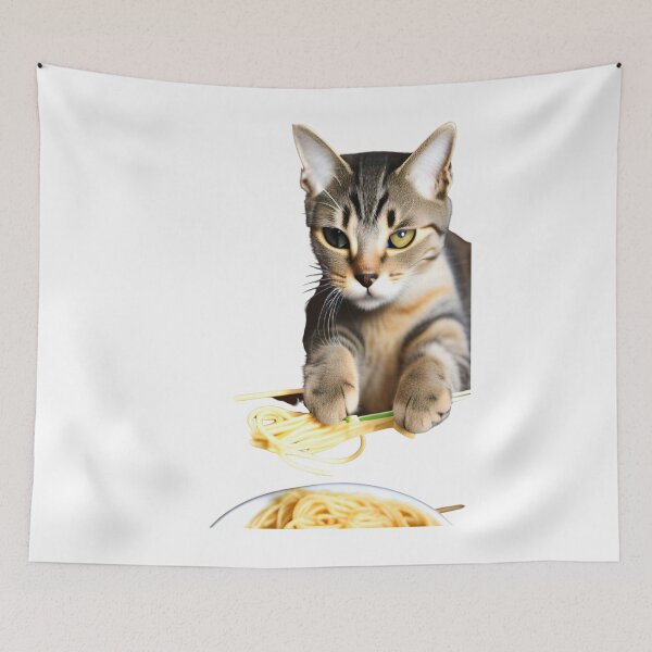 Item preview,   Cat Eating Spaghetti Sticker 2023 designed and sold by SociableAnimals.