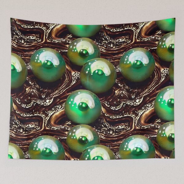 Item preview, EMERALD DRAGON Spheres on Gold Three Dimensional Digital Painting - Art Glass Inspired Seamless Psychedelic Orbs designed and sold by BadassBazaar.