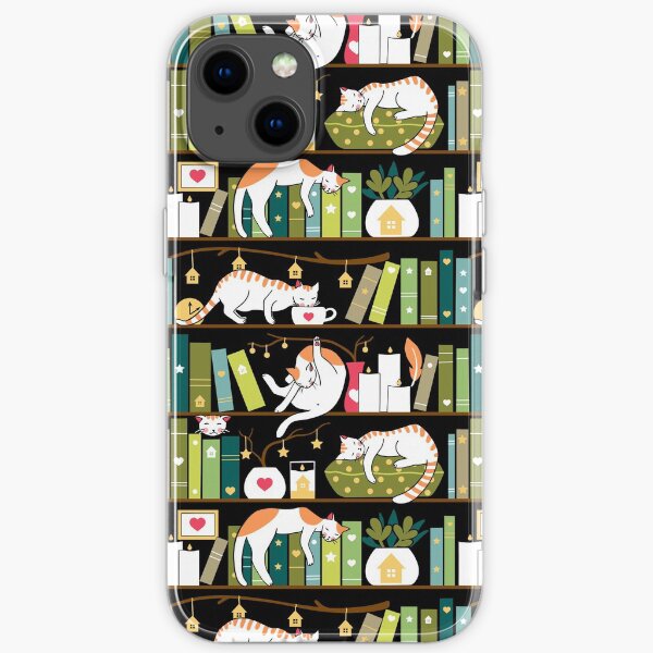 Library cats - whimsical cats on the book shelves iPhone Soft Case