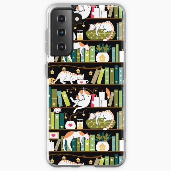 Library cats - whimsical cats on the book shelves Samsung Galaxy Soft Case