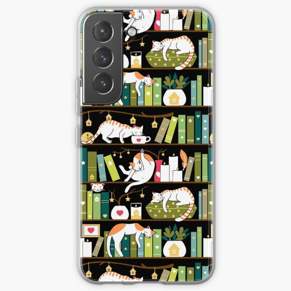 Library cats - whimsical cats on the book shelves  Samsung Galaxy Soft Case