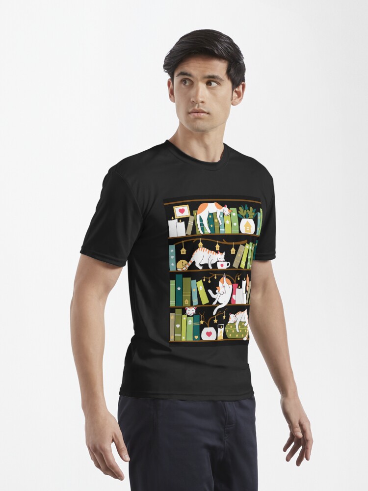 Alternate view of Library cats - whimsical cats on the book shelves  Active T-Shirt