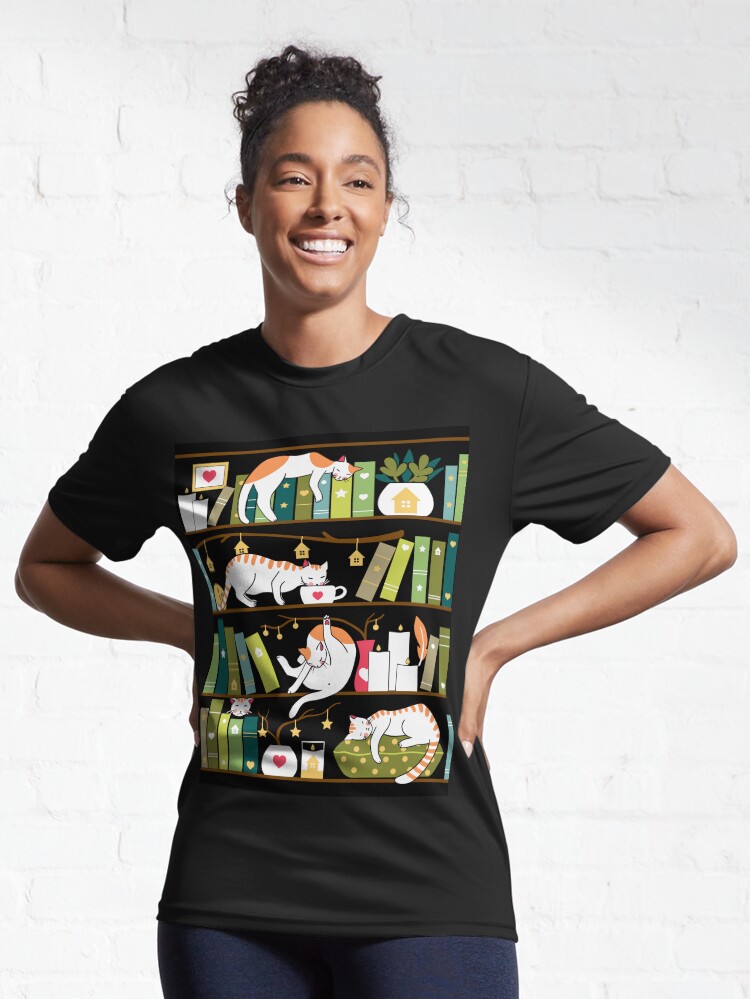 Alternate view of Library cats - whimsical cats on the book shelves Active T-Shirt