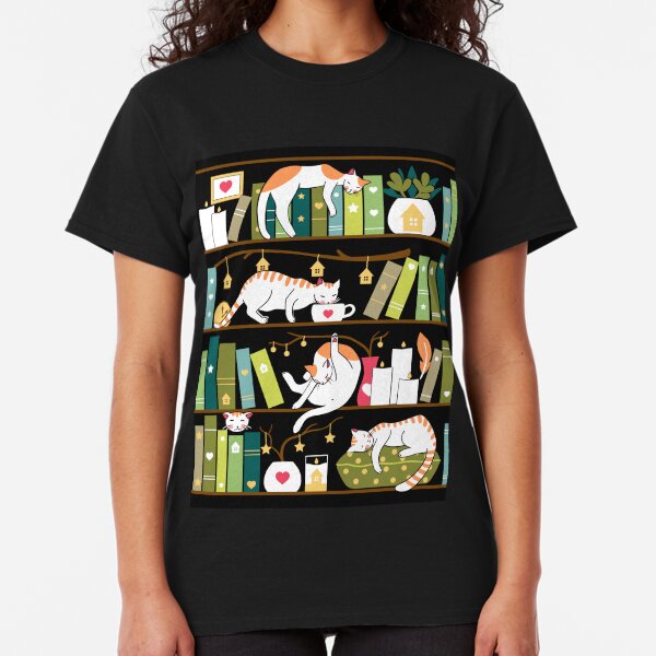 Library cats - whimsical cats on the book shelves Classic T-Shirt