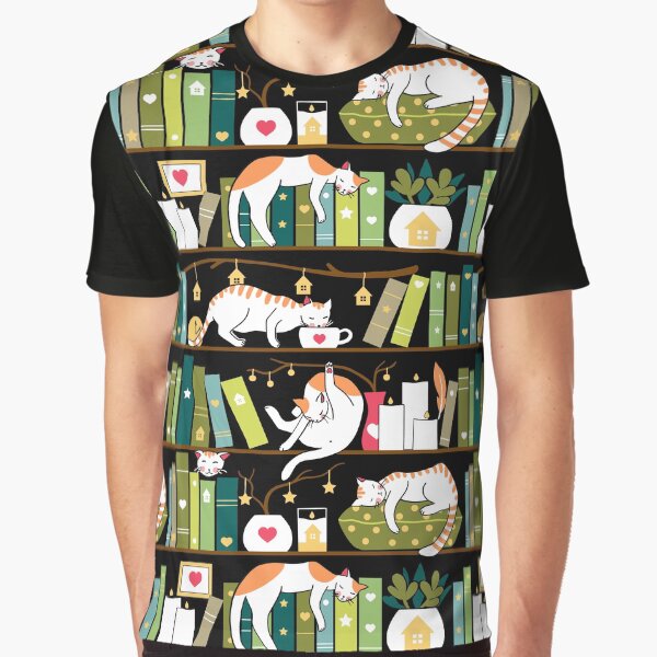Library cats - whimsical cats on the book shelves Graphic T-Shirt