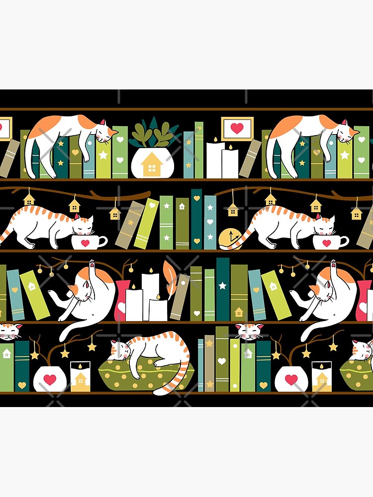 Library cats - whimsical cats on the book shelves by Elenanaylor