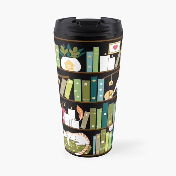 Library cats - whimsical cats on the book shelves Travel Coffee Mug