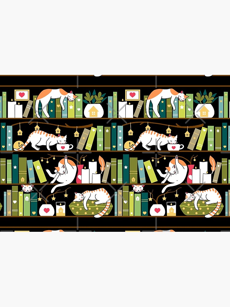 Library cats - whimsical cats on the book shelves by Elenanaylor