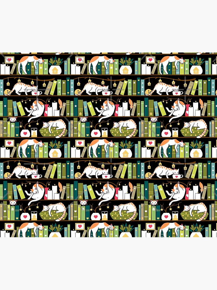 Library cats - whimsical cats on the book shelves by Elenanaylor