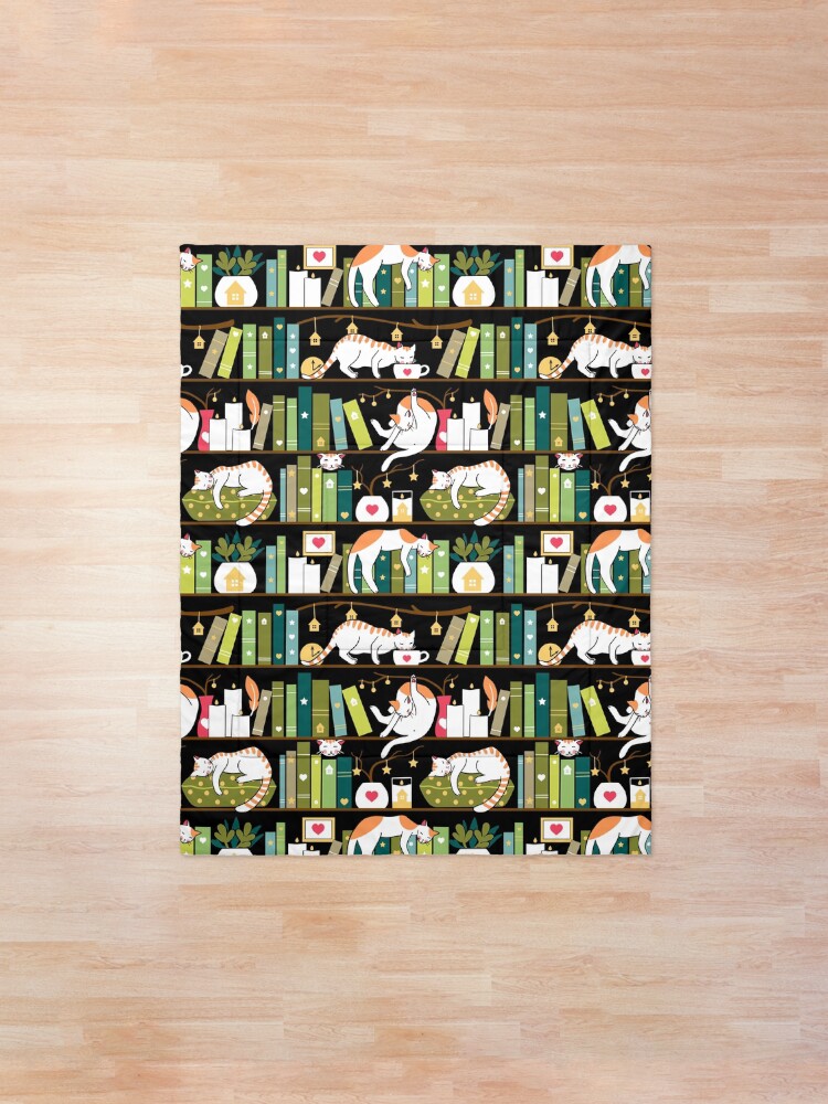 Alternate view of Library cats - whimsical cats on the book shelves Comforter