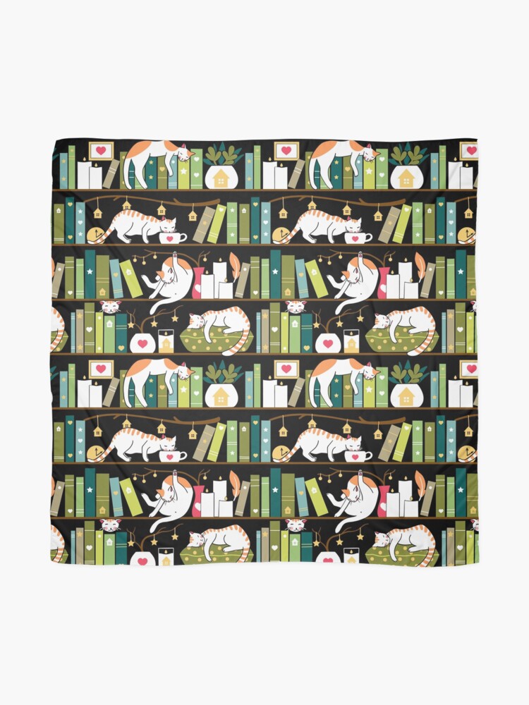 Alternate view of Library cats - whimsical cats on the book shelves Scarf
