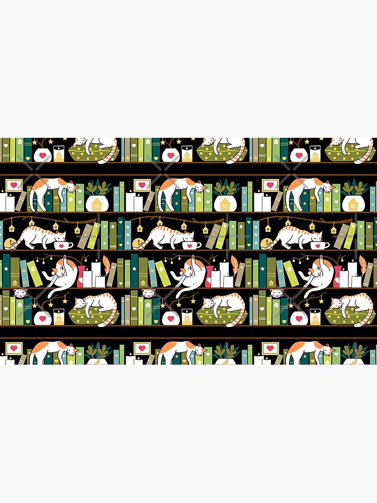 Library cats - whimsical cats on the book shelves by Elenanaylor