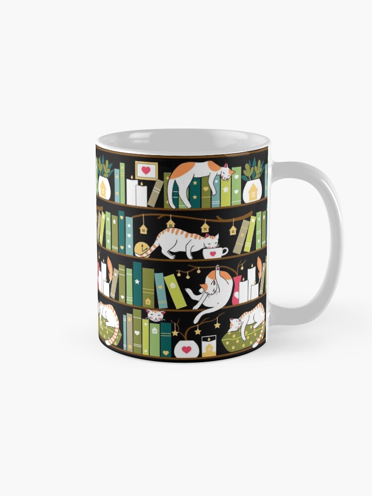 Alternate view of Library cats - whimsical cats on the book shelves Mug