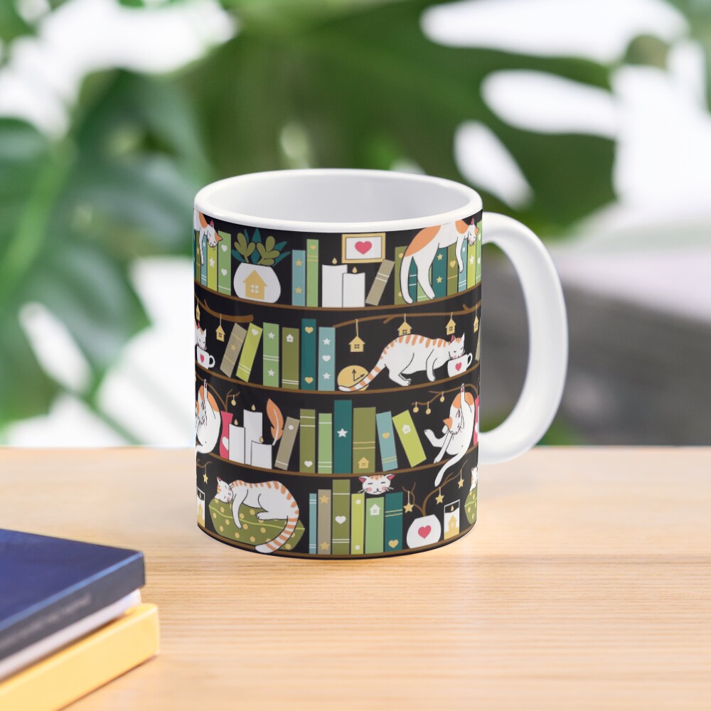Library cats - whimsical cats on the book shelves Mug