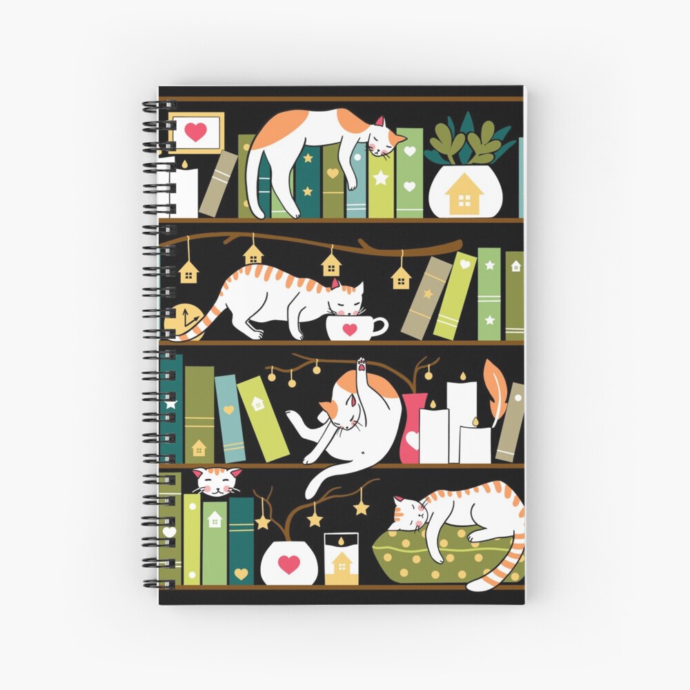 Library cats - whimsical cats on the book shelves Spiral Notebook