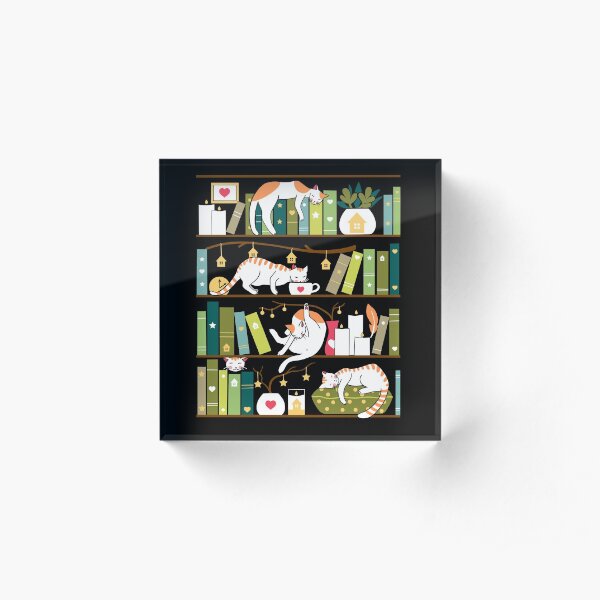 Library cats - whimsical cats on the book shelves Acrylic Block