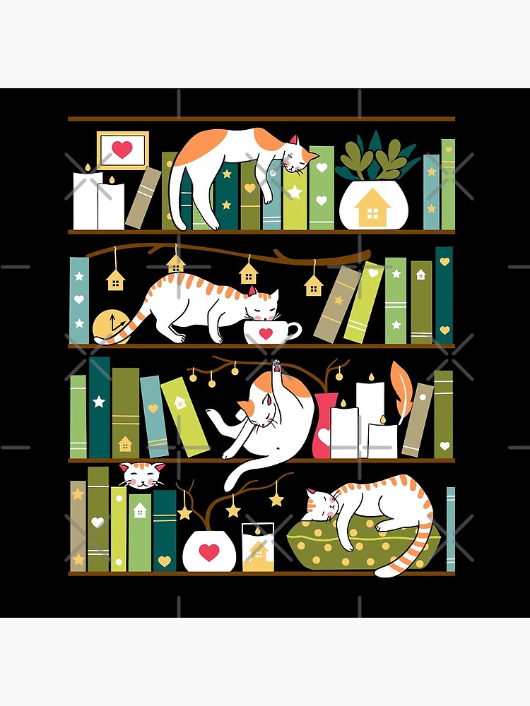 Library cats - whimsical cats on the book shelves by Elenanaylor