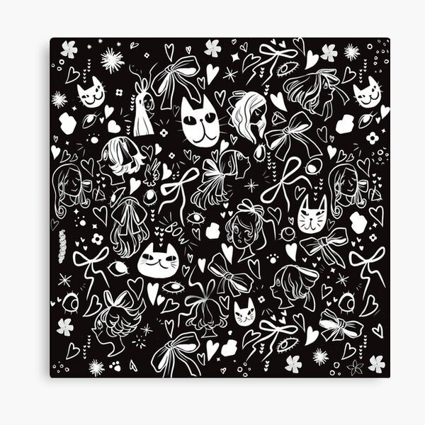 Cats, bows, and girls. Fun design for juniors, pattern, bows, ponytails, and hearts. Canvas Print