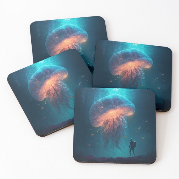 Item preview, Gigantic jellyfish, impressive underwater world, divers designed and sold by aiartwallpapers.