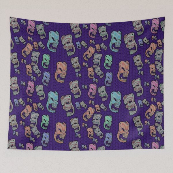 Aperçu de l'œuvre Colored Skulls Comedy & Tragedy on Blue Honeycomb créée et vendue par AJLeibengeist.