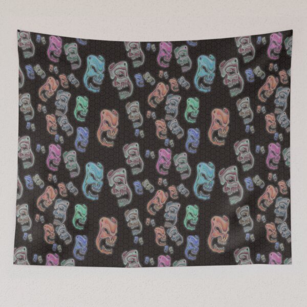 Aperçu de l'œuvre Colored Skulls Comedy & Tragedy on Dark Brown Honeycomb créée et vendue par AJLeibengeist.