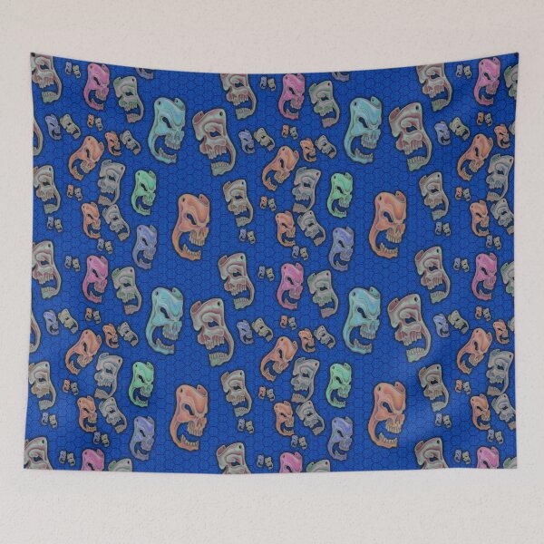 Aperçu de l'œuvre Colored Skulls Comedy & Tragedy on Blue Honeycomb créée et vendue par AJLeibengeist.