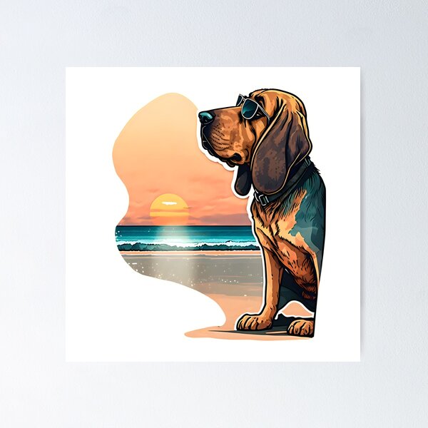 Item preview, Sunset Bloodhound Doggo | Vintage Bloodhound Doggo | Summer Bloodhound Doggo| Beach Bloodhound Doggo designed and sold by CosmicLoots.