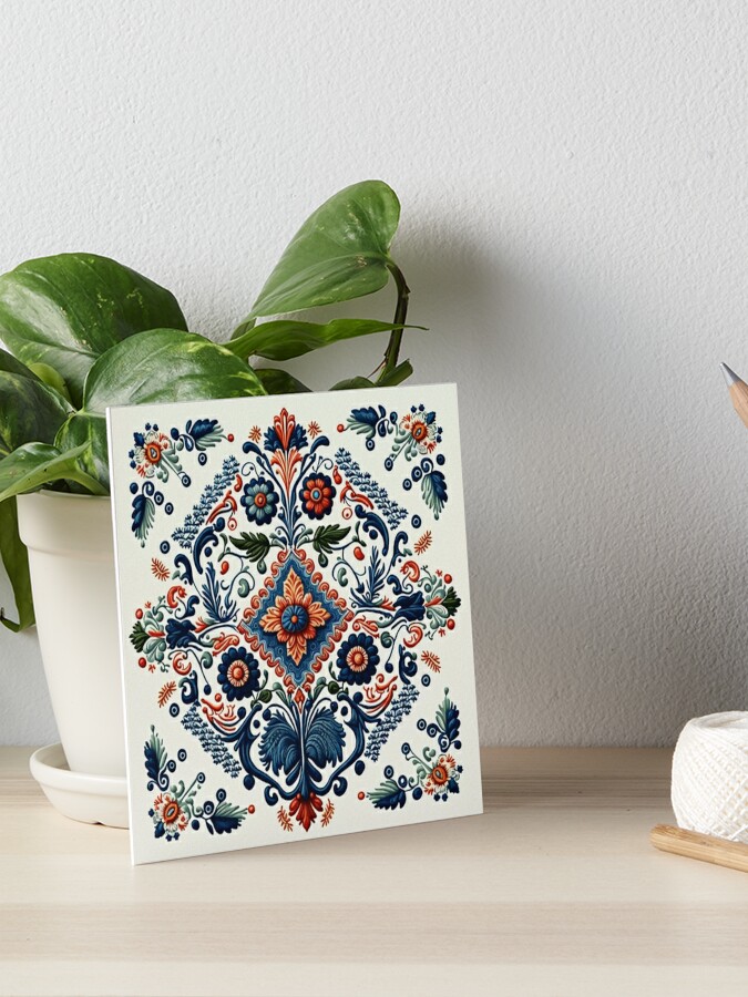 Traditional Portuguese Style Folk Embroidery Pattern Art Board