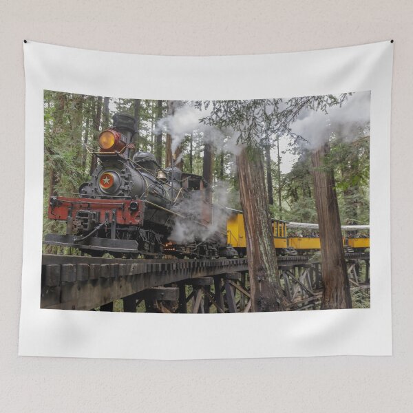 Item preview, Steam train passing through redwood forest designed and sold by yhelfman.