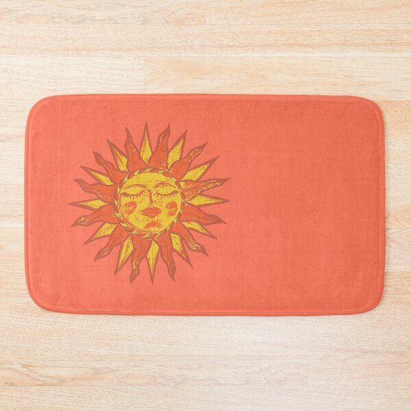 Item preview, Optimism / Sun Face in Folk Style / salmon pink background designed and sold by wild.geranium.design.