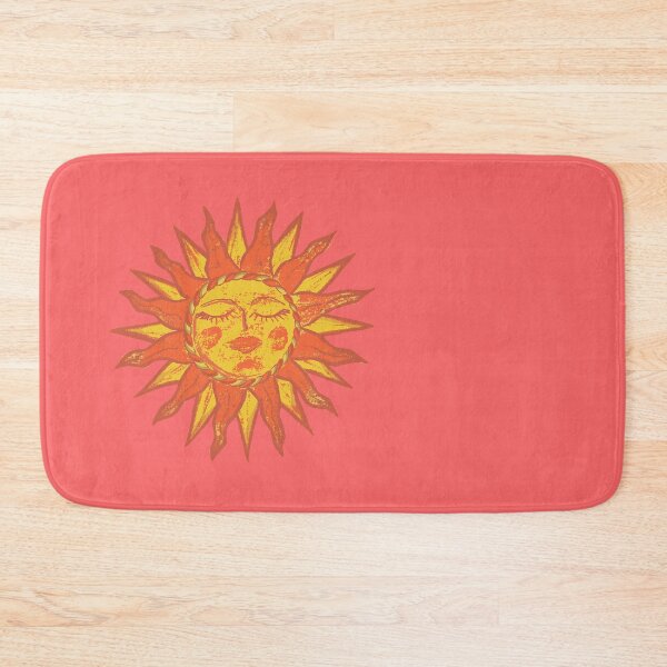 Item preview, Optimism / Sun Face in Folk Style / coral pink background designed and sold by wild.geranium.design.