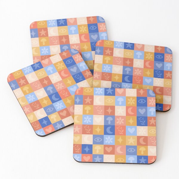 Boho Patchwork (blue & pink) Coasters (Set of 4)
