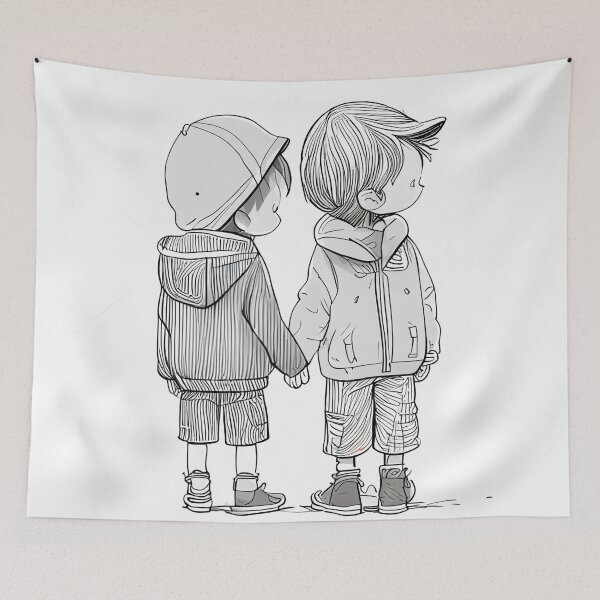 Item preview, cute boy + boy holding handsvday designed and sold by artfullyprompt.