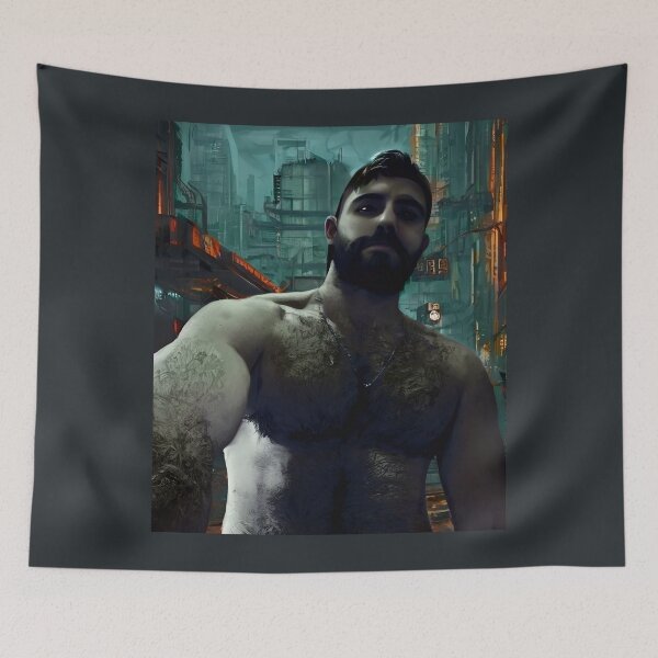 Item preview, Cyberpunk Image of Bearded Bear Survivor designed and sold by LthrDaddyBear.