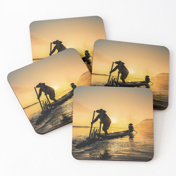 Item preview, Beautiful Sunset View Of Fishermen With Boat On Thailand Lake designed and sold by JTS STORE.