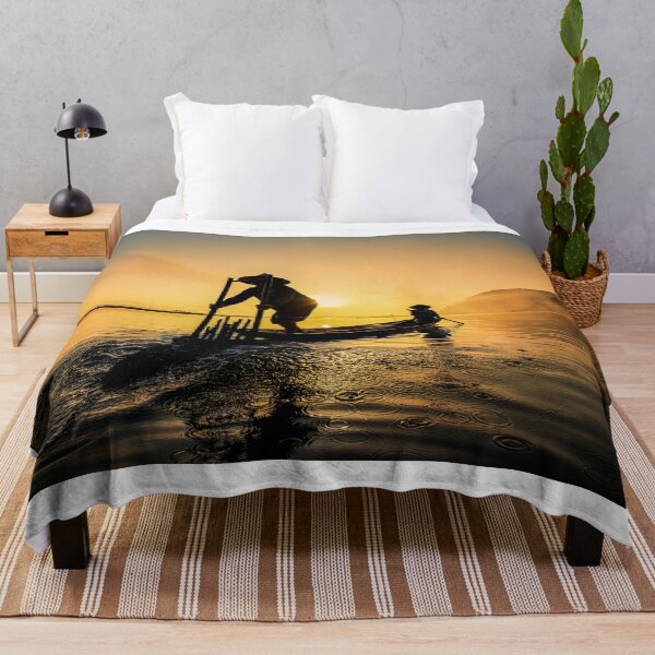 Item preview, Beautiful Sunset View Of Fishermen With Boat On Thailand Lake designed and sold by JTS STORE.