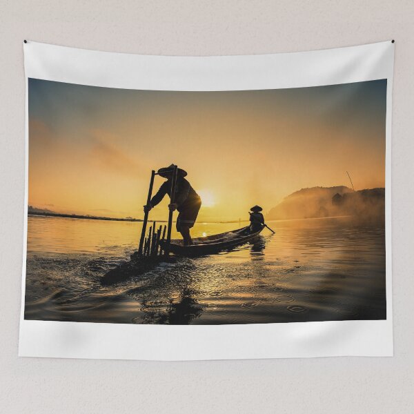 Item preview, Beautiful Sunset View Of Fishermen With Boat On Thailand Lake designed and sold by JTS STORE.
