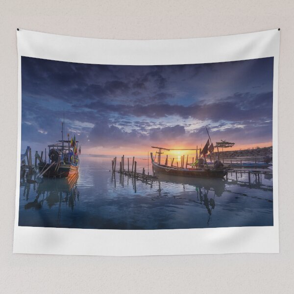 Item preview, Beautiful Beach Sunrise With Fishermen's Boats designed and sold by JTS STORE.