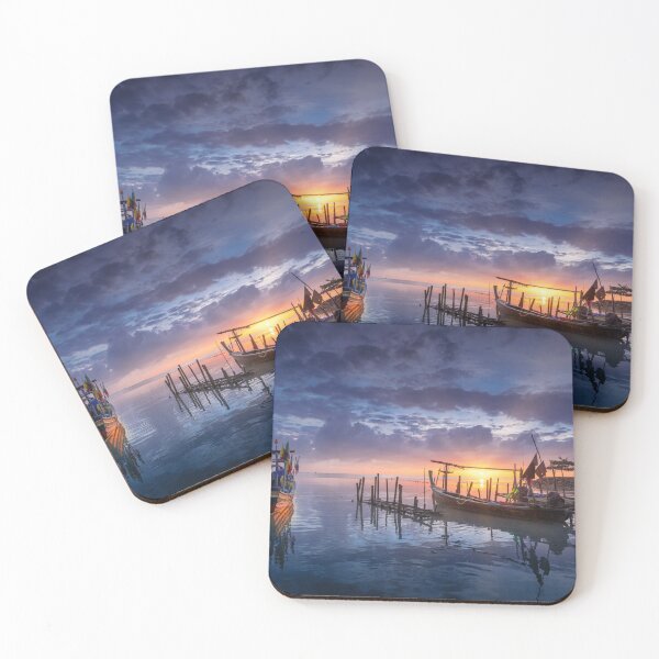 Item preview, Beautiful Beach Sunrise With Fishermen's Boats designed and sold by JTS STORE.