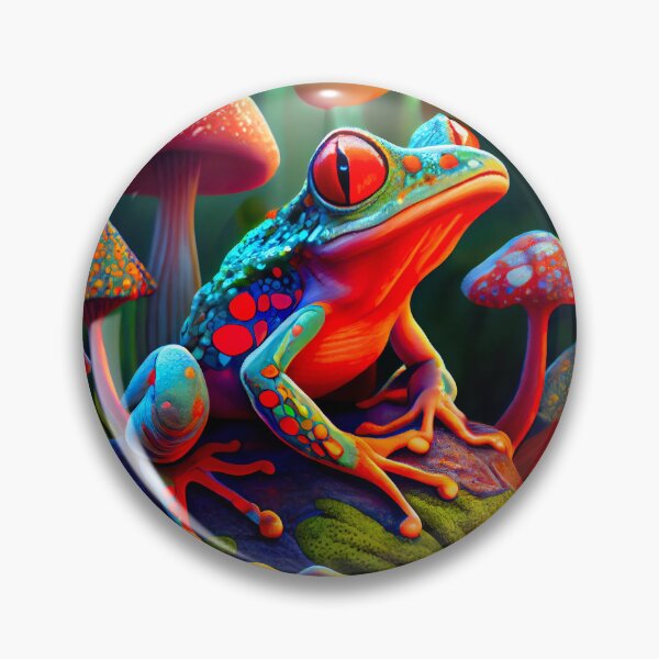 Item preview, Psychedelic Frog In Magic Mushroom Forest designed and sold by AnuGoldPrints.