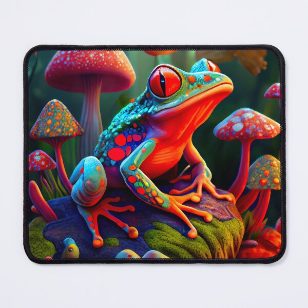 Item preview, Psychedelic Frog In Magic Mushroom Forest designed and sold by AnuGoldPrints.