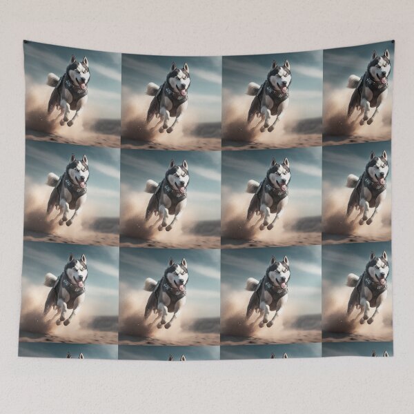 Item preview, Siberian husky running jumping flying on desert designed and sold by ARTeez⭐️⭐️⭐️⭐️⭐️.