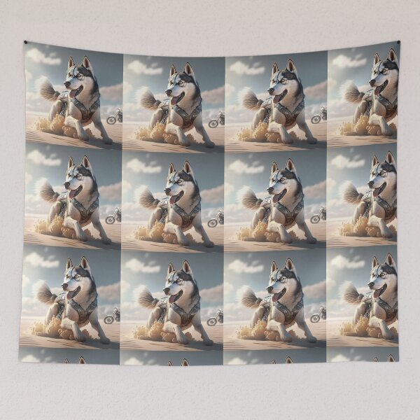 Item preview, Siberian husky running jumping flying on desert designed and sold by ARTeez⭐️⭐️⭐️⭐️⭐️.