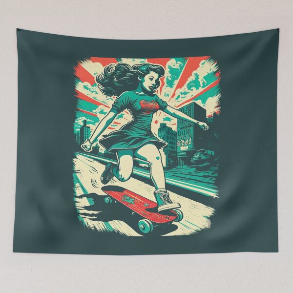 Artikelvorschau, Skateboarding Girl, Retro Skateboarding, Vintage Skateboarding entworfen und verkauft von Skateboard-Art.