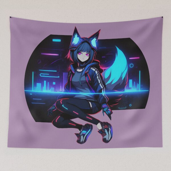 Item preview, cute Kitsune anime girl cyberpunk designed and sold by Big-bass.