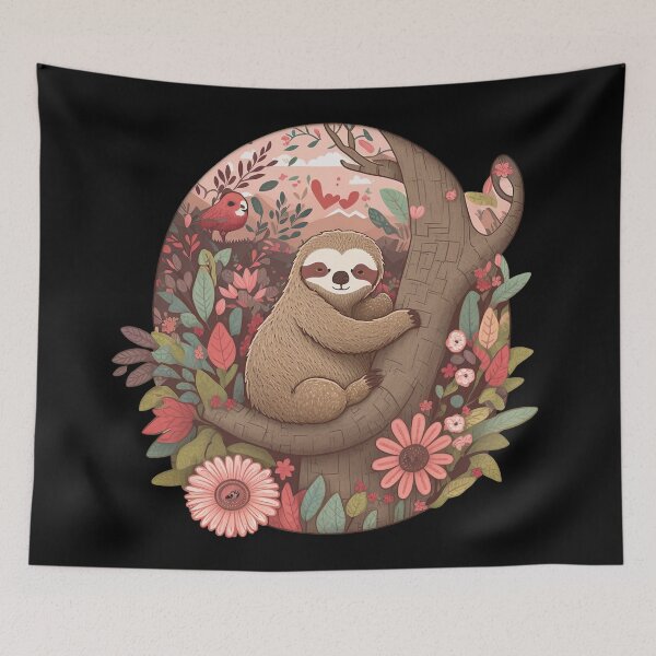 Aperçu de l'œuvre Distance Is Temporary, Lazy Sloth, Funny Cute Valentines Day Gift, Romantic Colorful Sloth, Anniversary Present créée et vendue par MorphicPrints.