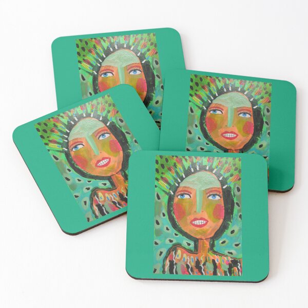 Item preview, Orange Faced Girl On Green - Outsider Art Brut Expressionist Art designed and sold by BeaOutsiderArt.