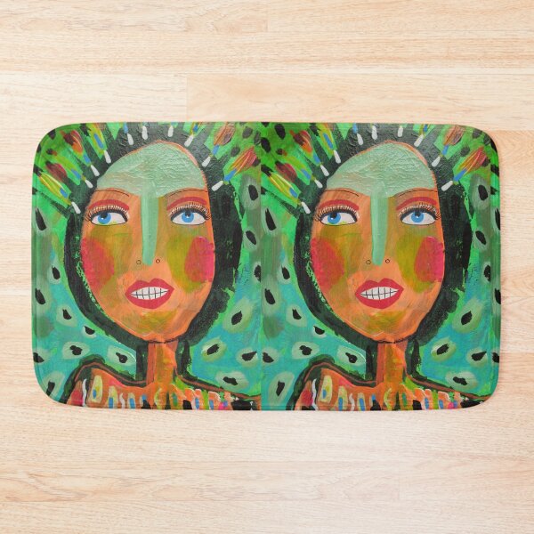 Item preview, Orange Faced Girl On Green - Outsider Art Brut Expressionist Art designed and sold by BeaOutsiderArt.